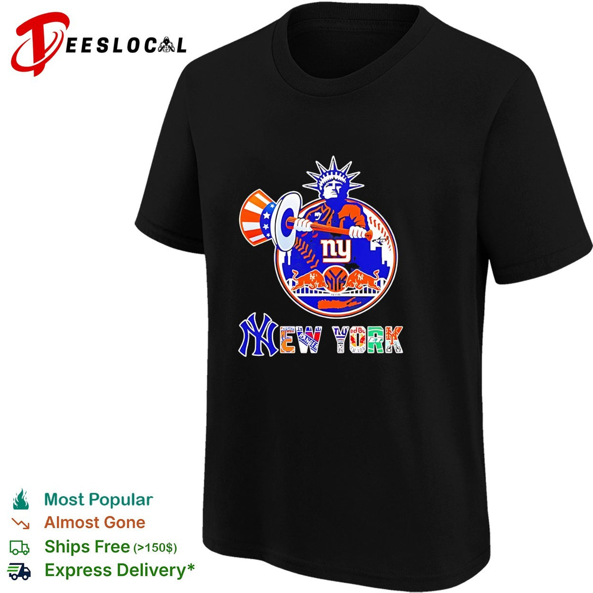 New York Yankees Mets Knicks Rangers Statue of Liberty logo funny shirt