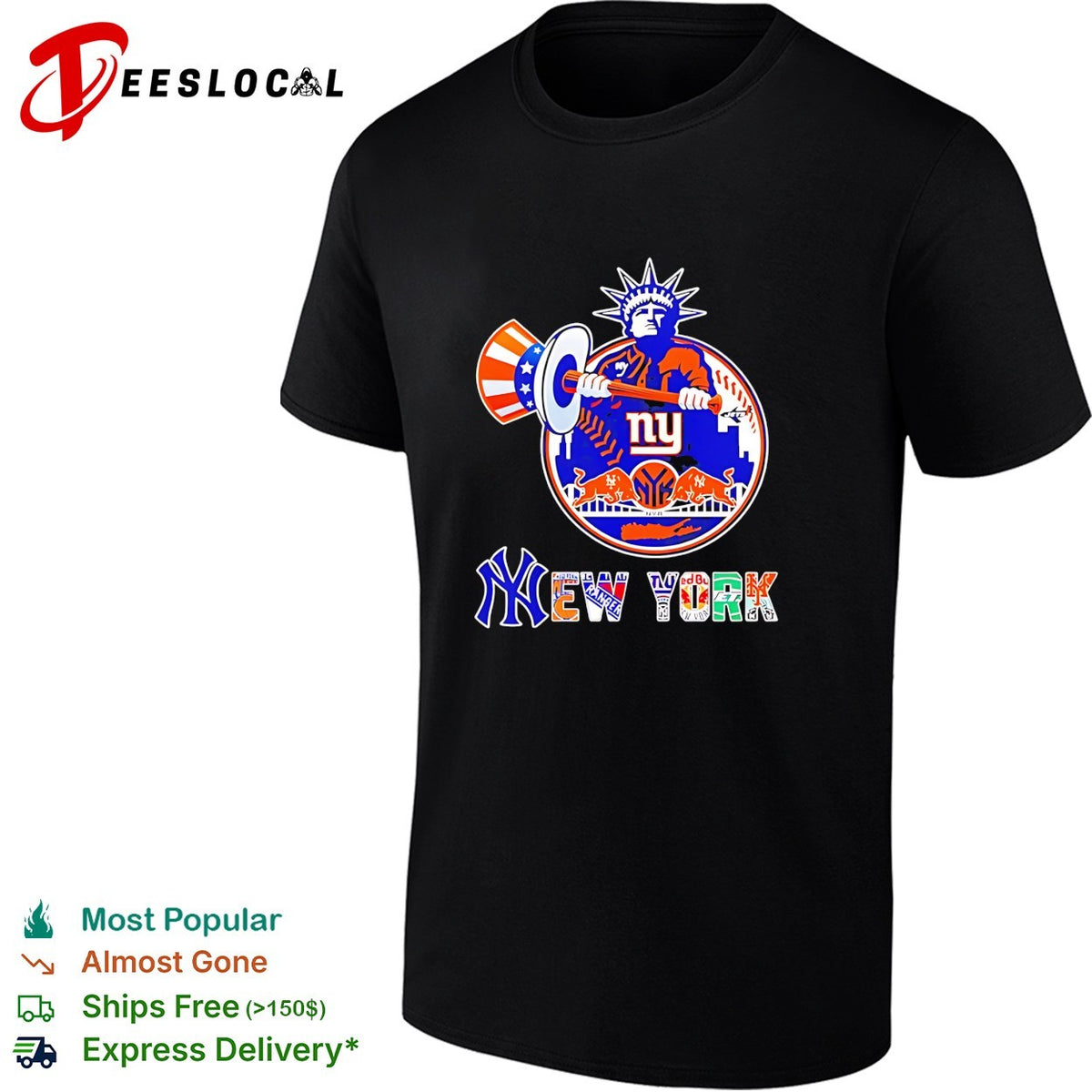 New York Yankees Mets Knicks Rangers Statue of Liberty logo funny shirt