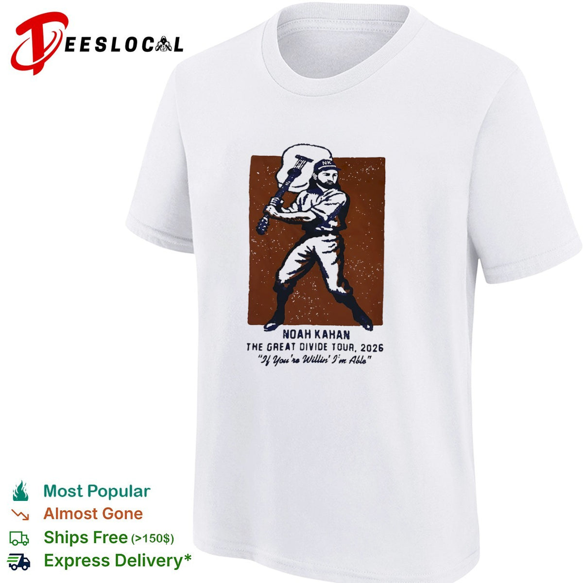 Noah Kahan The Great Divide Tour 2026 If Youre Willin Im Able Baseball Music shirt