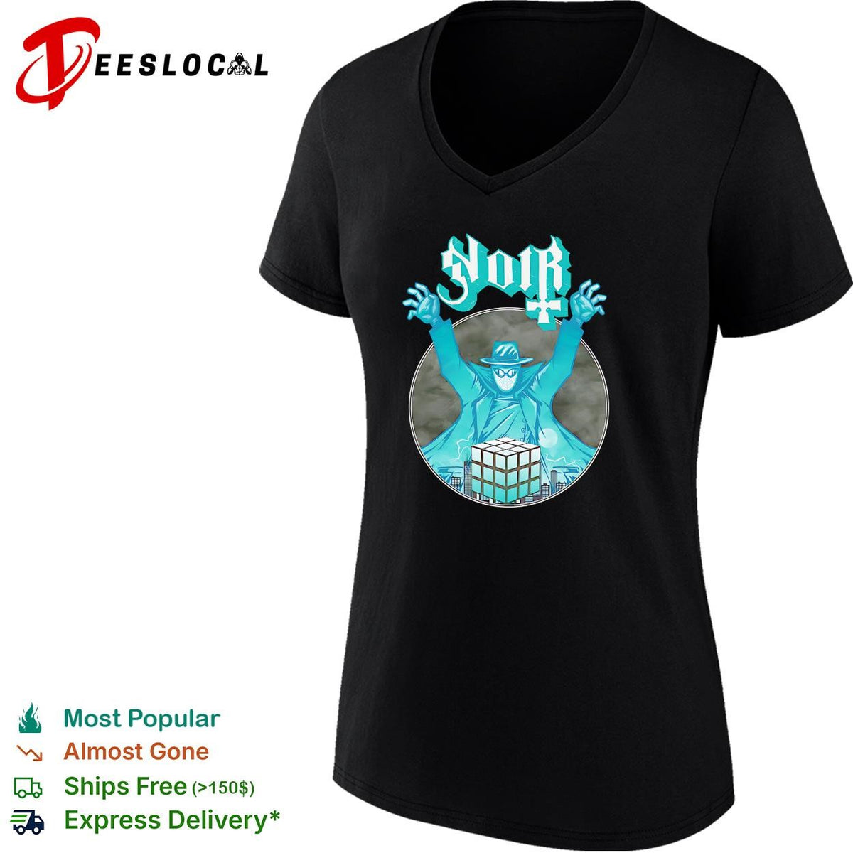 Noir mysterious masked figure Rubik’s cube gothic dark graphic shirt
