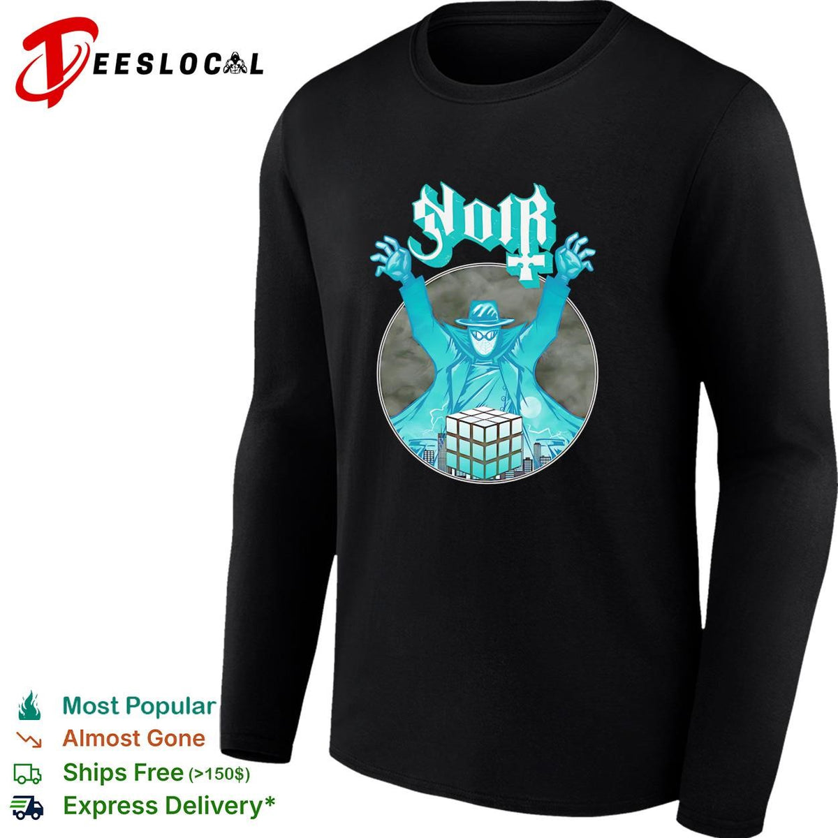 Noir mysterious masked figure Rubik’s cube gothic dark graphic shirt