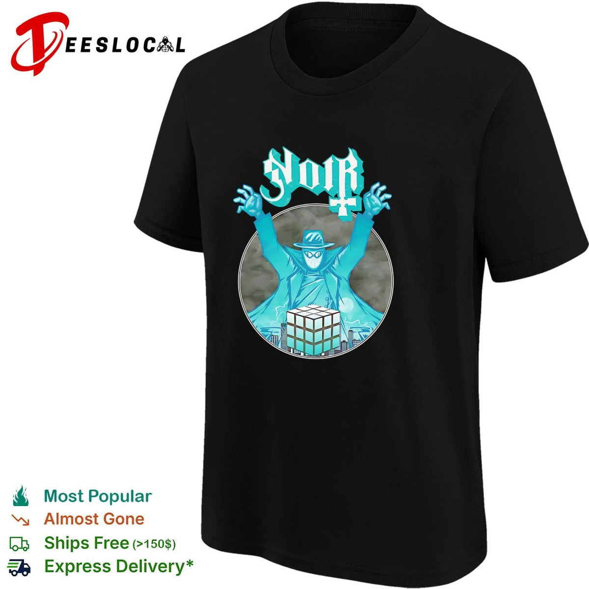 Noir mysterious masked figure Rubik’s cube gothic dark graphic shirt