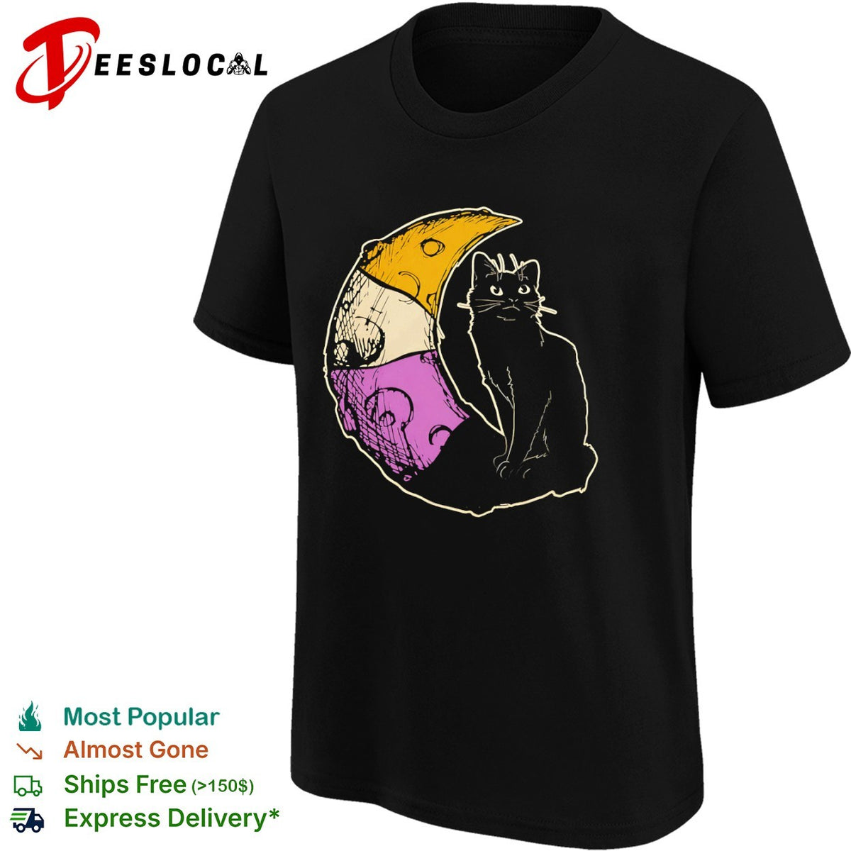 Nonbinary Pride Black Cat Crescent Moon shirt
