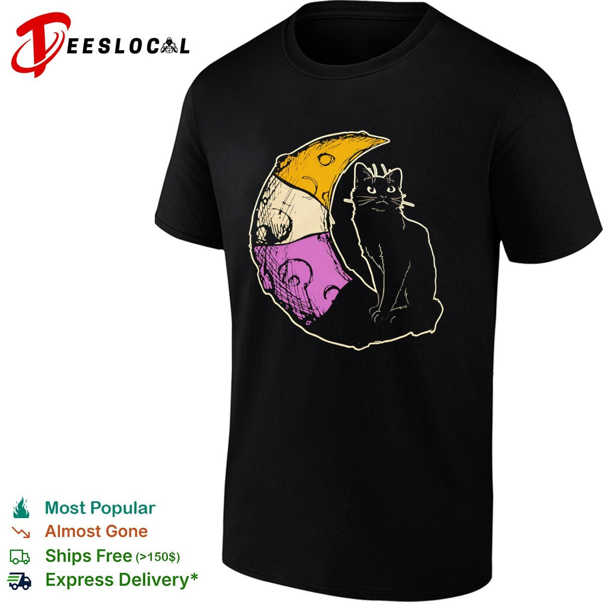 Nonbinary Pride Black Cat Crescent Moon shirt