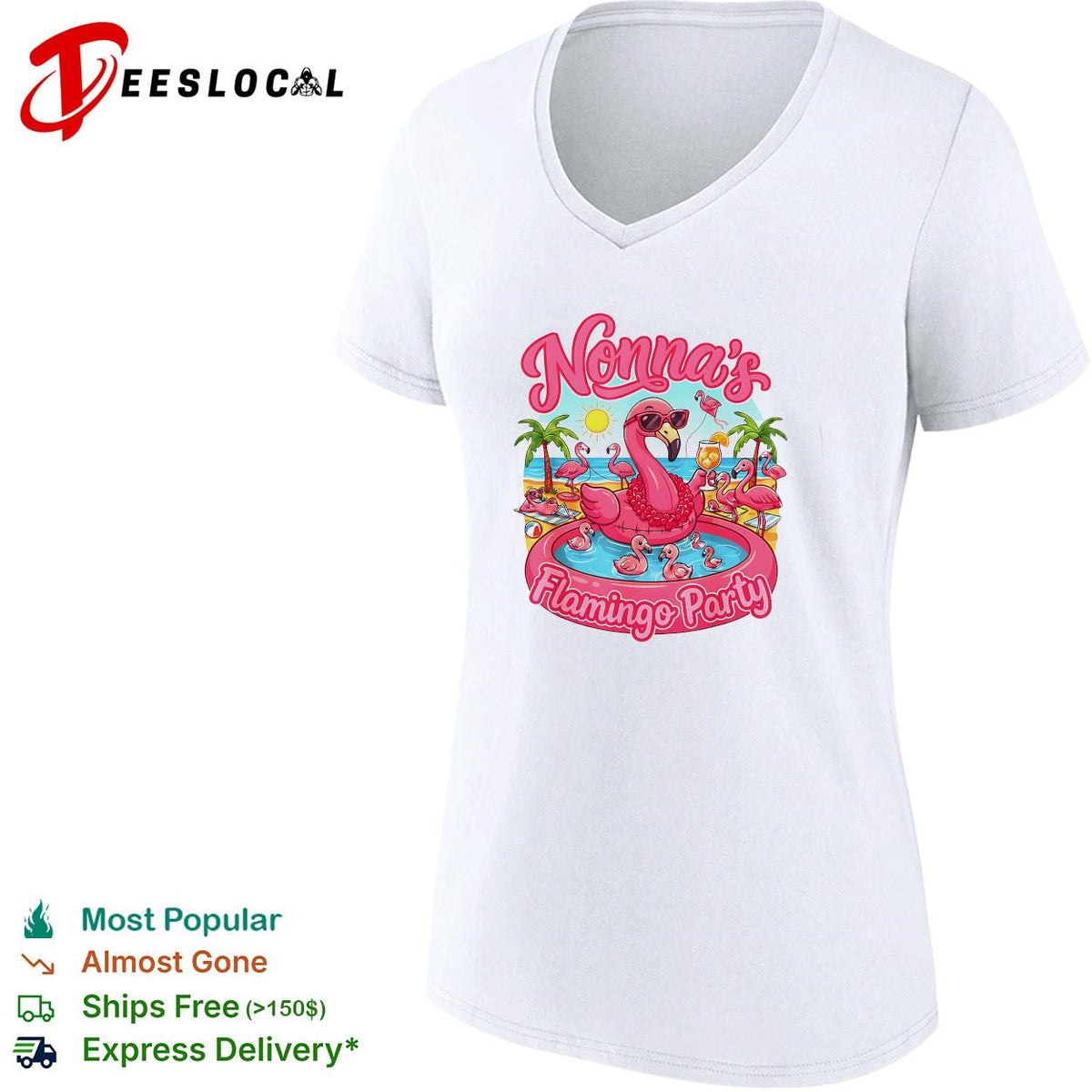 Nonna’s flamingo party pool float tropical funny graphic shirt
