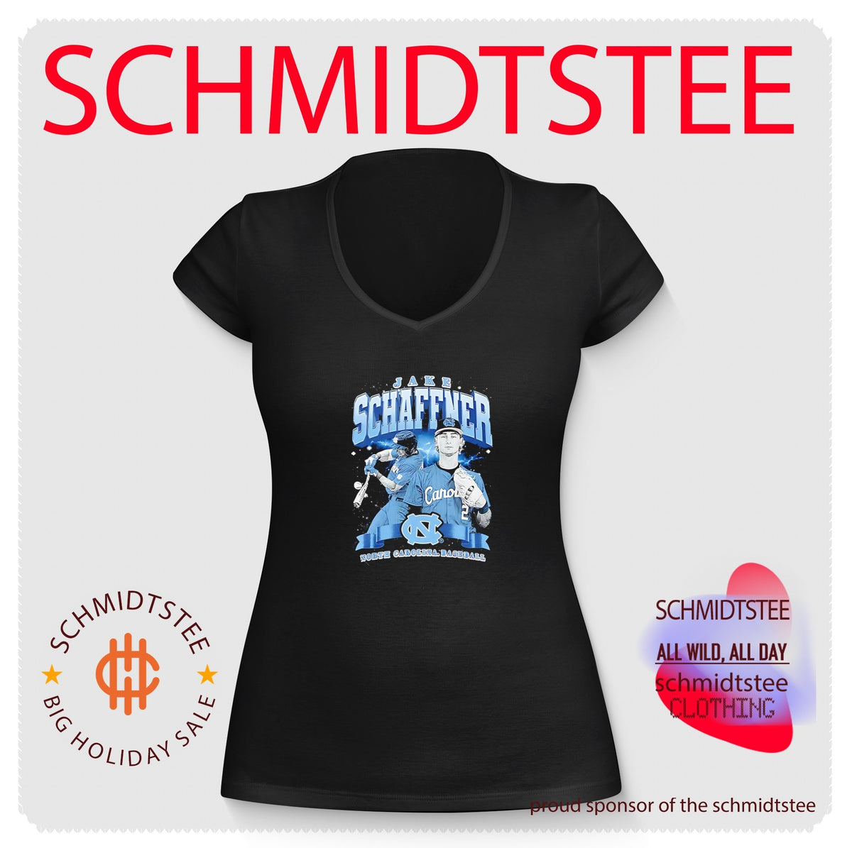 North Carolina Baseball Jake Schaffner illustration shirt