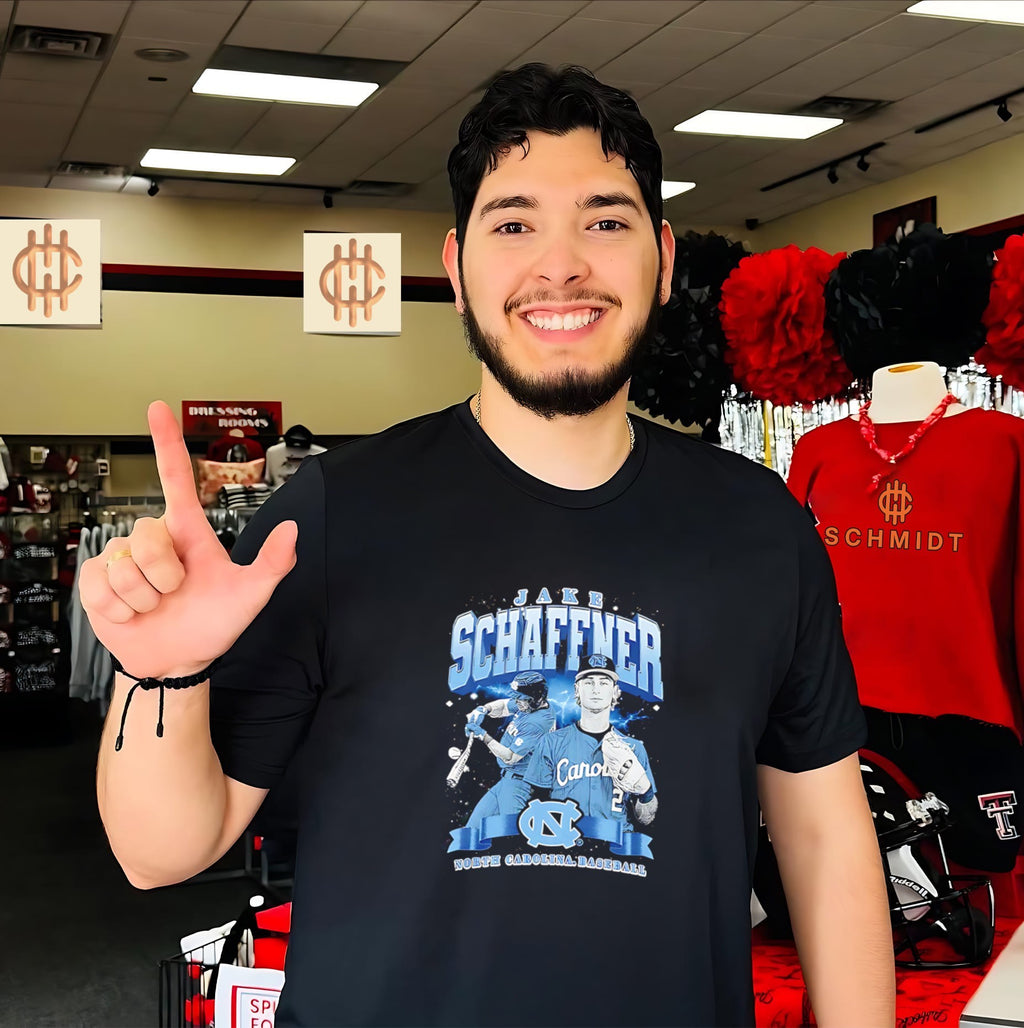 North Carolina Baseball Jake Schaffner illustration shirt