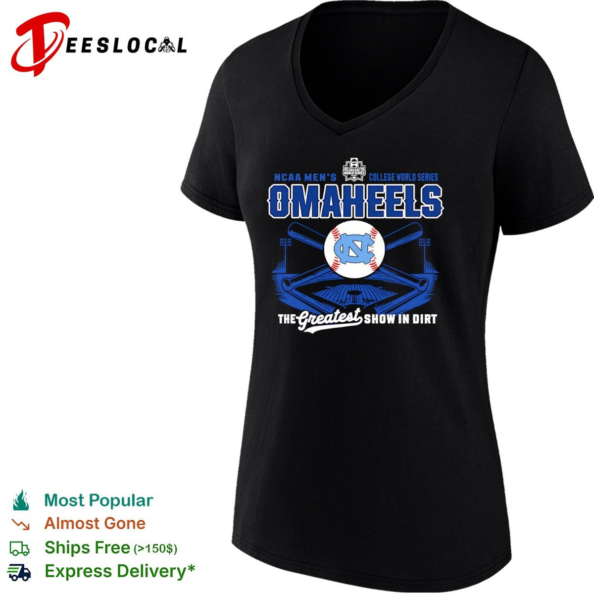 North Carolina Tar Heels NCAA College World Series OMAHEELS The Greatest Show in Dirt shirt