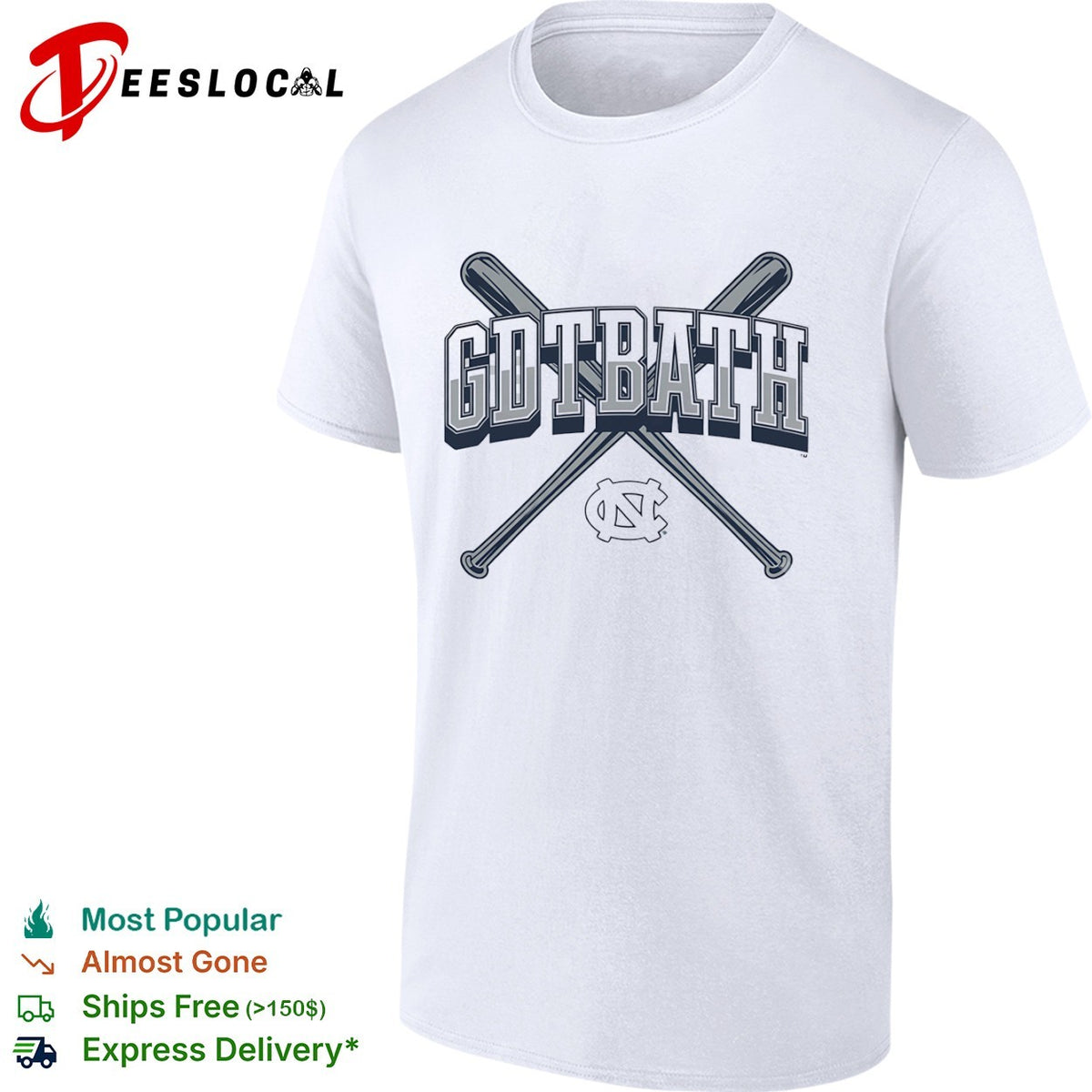 North Carolina Tar Heels baseball crossed bats gdtbath shirt