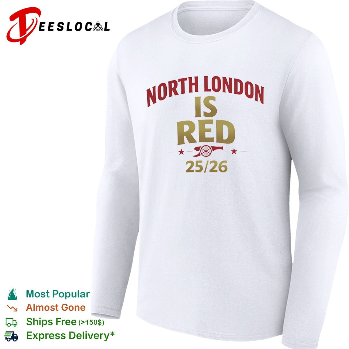 North London is Red 2025 2026 Arsenal Football Club Premier League Soccer shirt