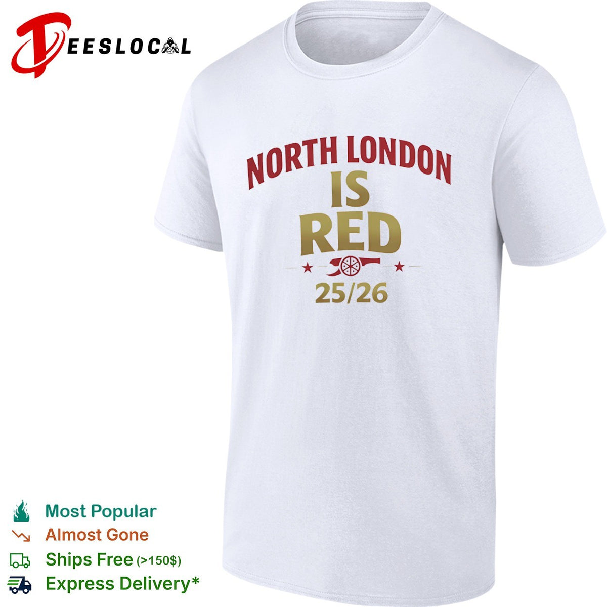 North London is Red 2025 2026 Arsenal Football Club Premier League Soccer shirt