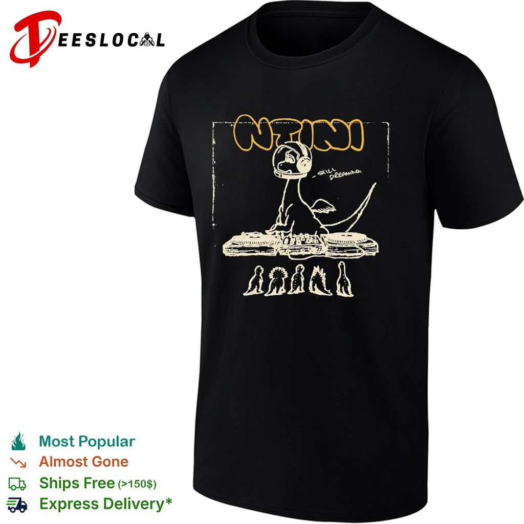 Ntini Still Dreaming Dinosaur DJ Turntables Space Helmet Music shirt