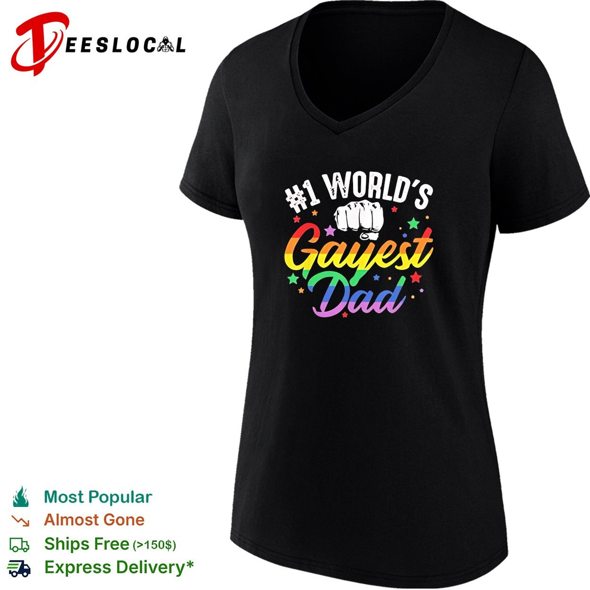 Number 1 world’s gayest dad rainbow pride bold colorful lettering graphic shirt