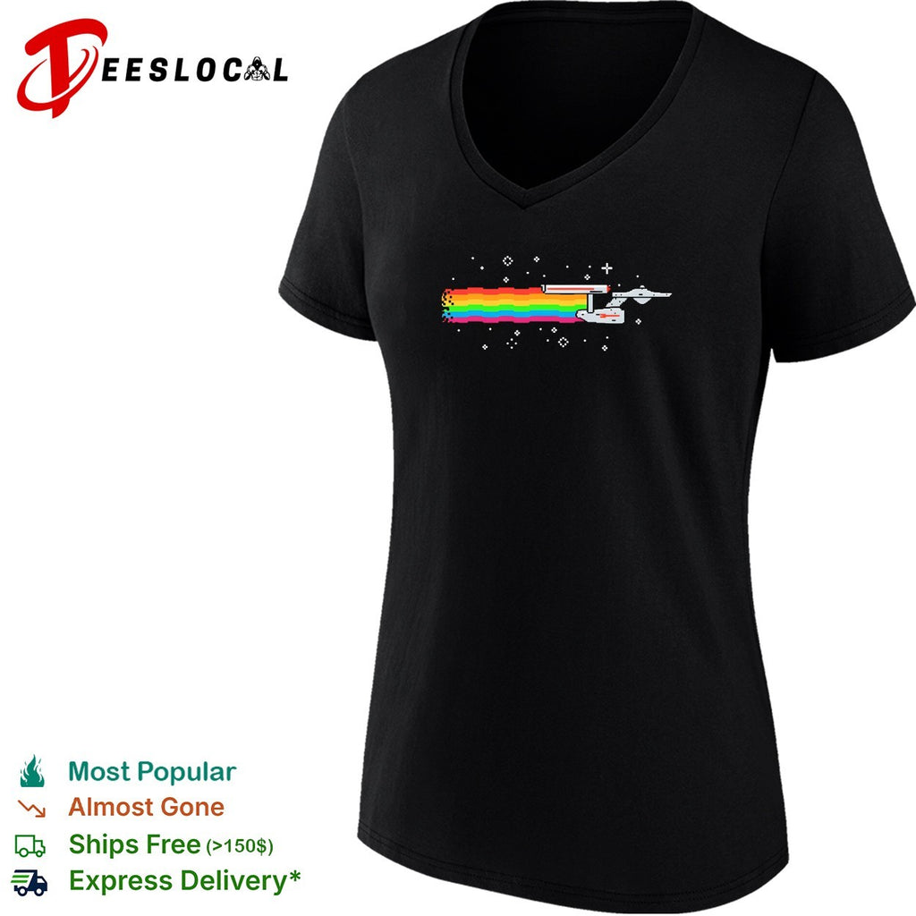 Nyan cat rainbow pixel art space sci-fi starship shirt