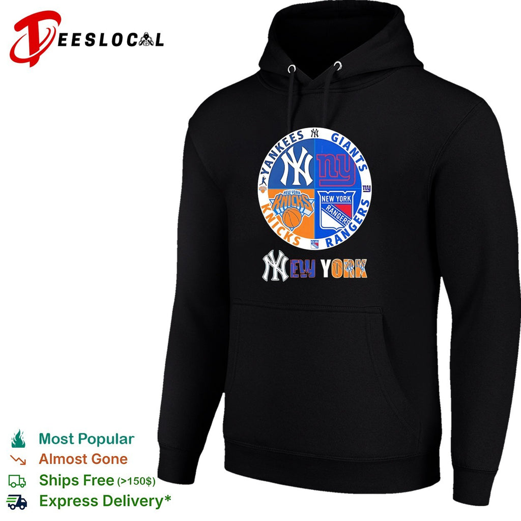 New York Yankees Giants Knicks Rangers four teams circle logo shirt