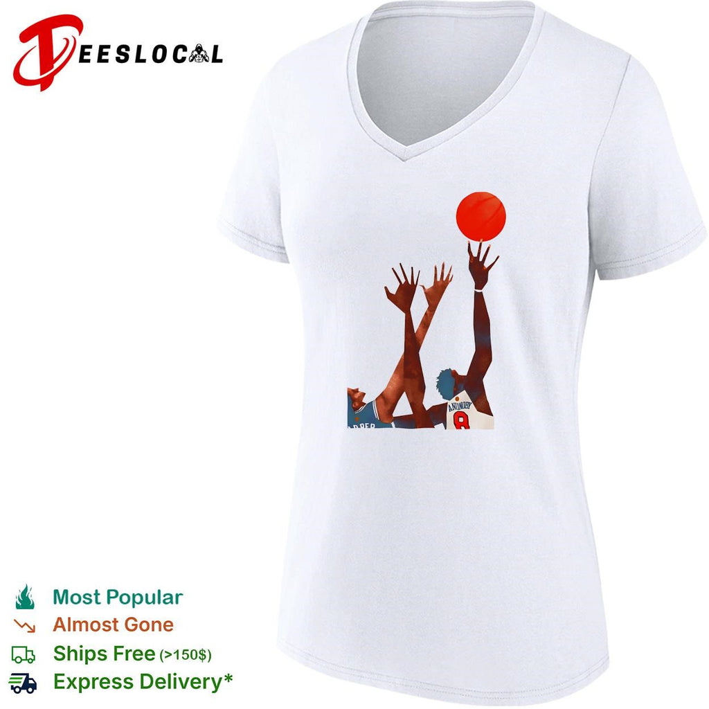 OG Anunoby Harper basketball reaching for ball action art white shirt