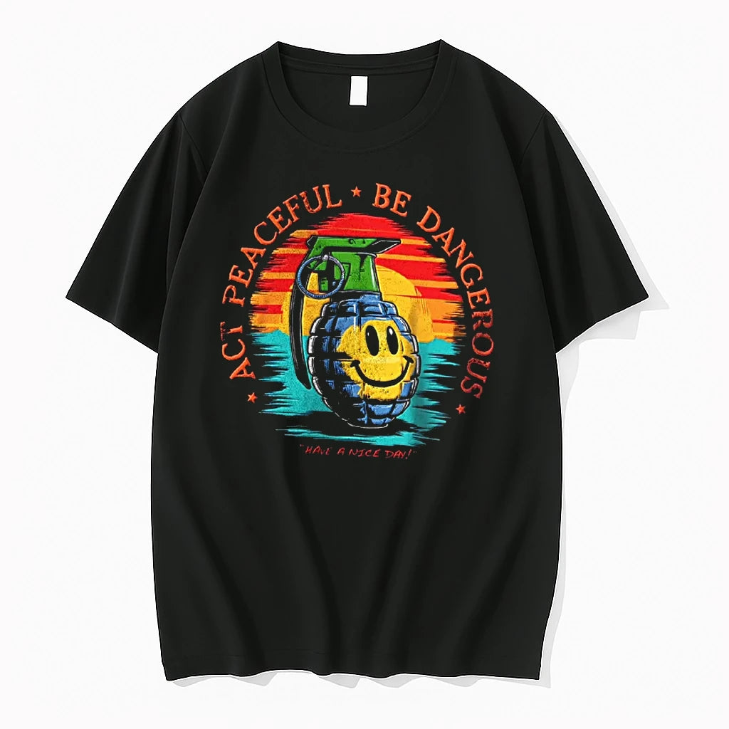 Officials Act Peaceful Be Dangerous Have A Nice Day Grenade Smiley Face T Shirt Sweater