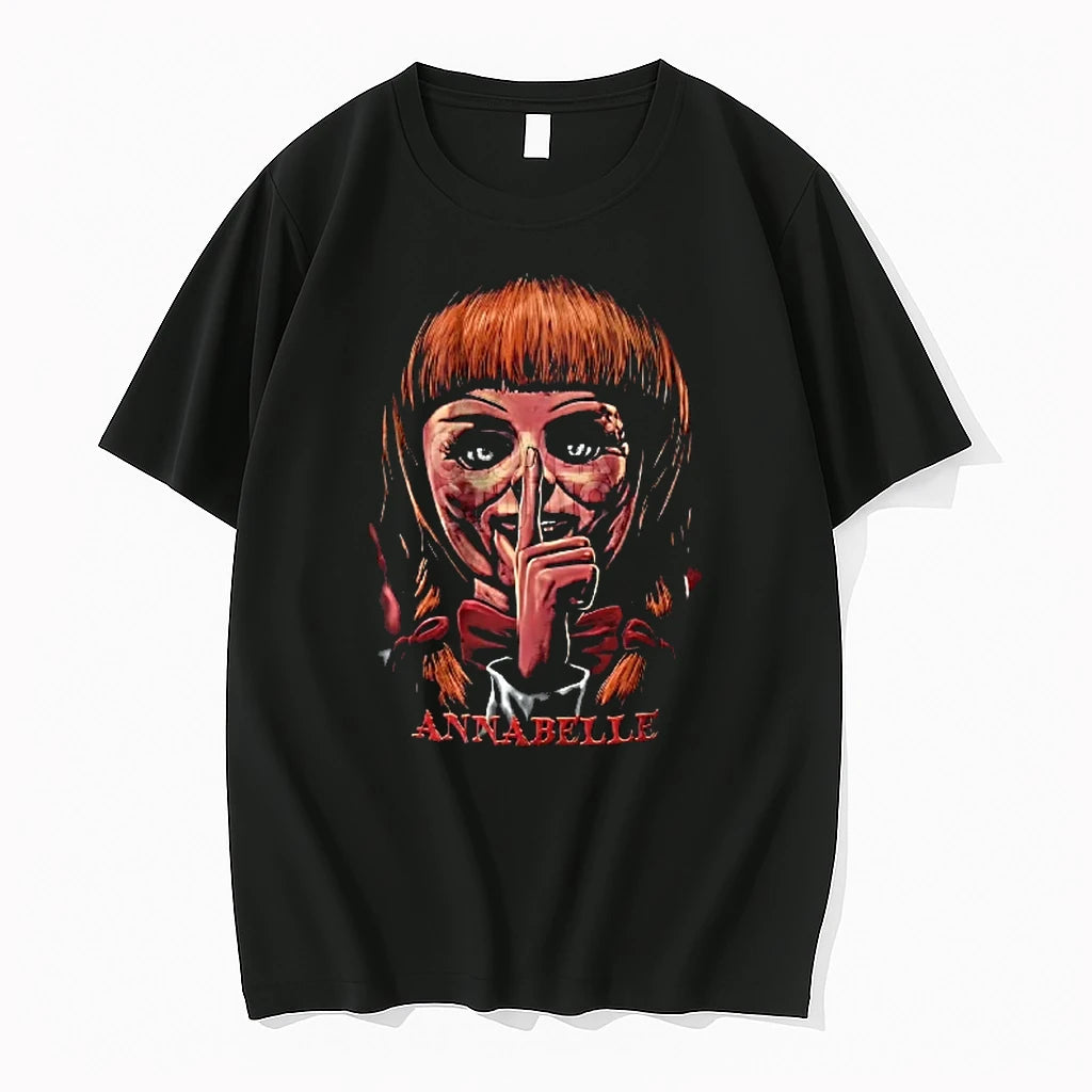 Officials Annabelle Horror Doll Shushing Finger Red Bow Tie Illustration Youth T Shirt Sweater