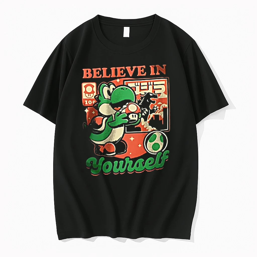 Officials Believe In Yourself Cartoon Yoshi Eating Mushroom Godzilla Retro Egg Youth T Shirt Sweater