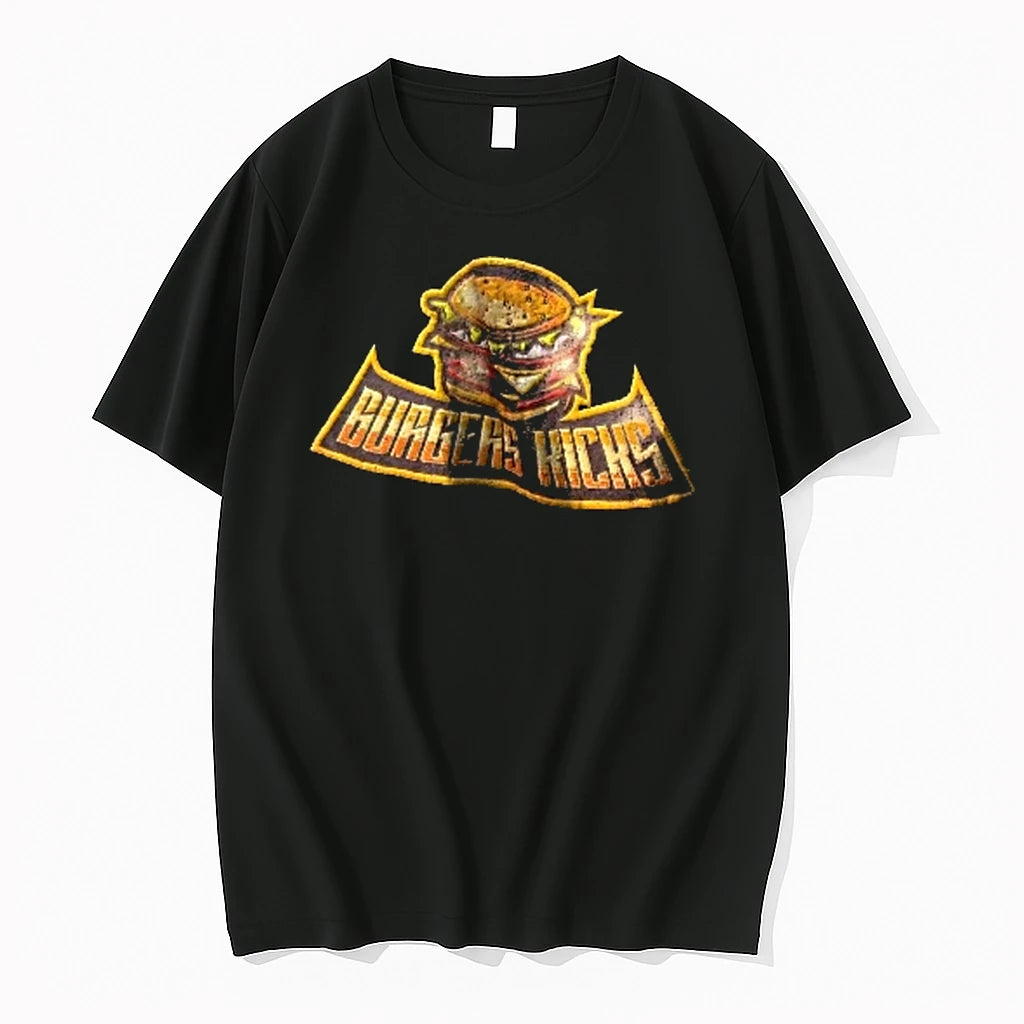 Officials Burgers Kicks Distressed Cartoon Monster Hamburger Banner Men T Shirt Sweater