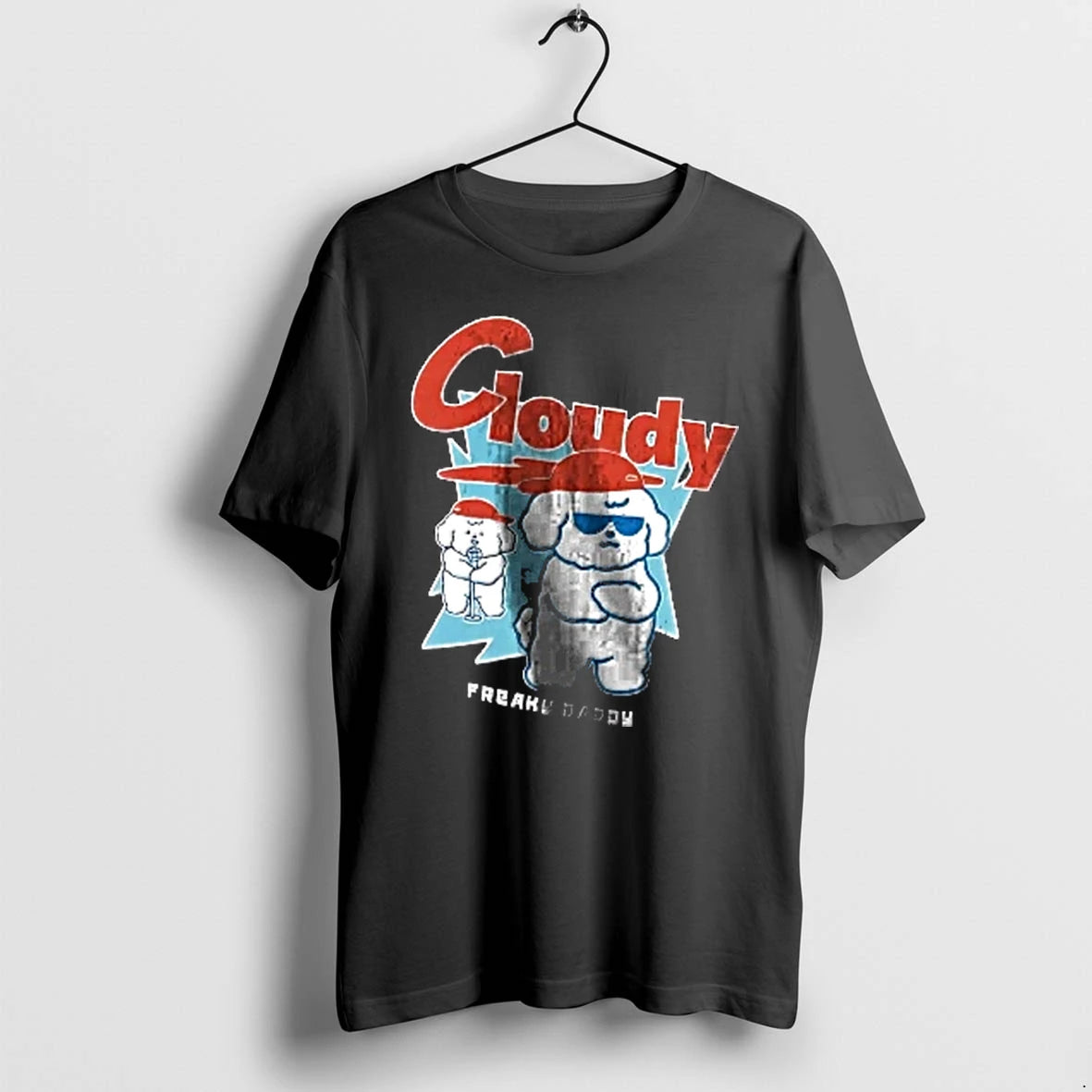 Officials Cloudy Freaky Daddy Retro Cartoon Poodles Sunglasses Microphone Men T Shirt Sweater