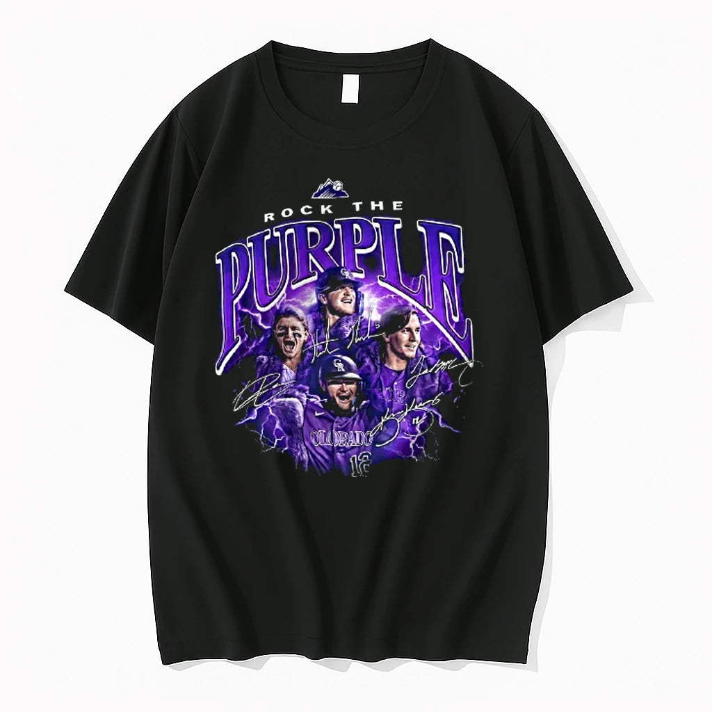Officials Colorado Rockies Players Rock The Purple Baseball Signature T Shirt Sweater