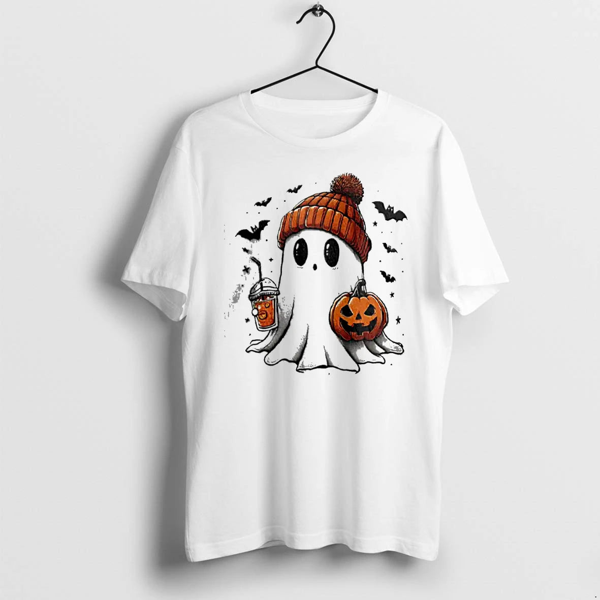 Officials Cute Ghost With Orange Beanie And Pumpkin Halloween Coffee T Shirt Sweater