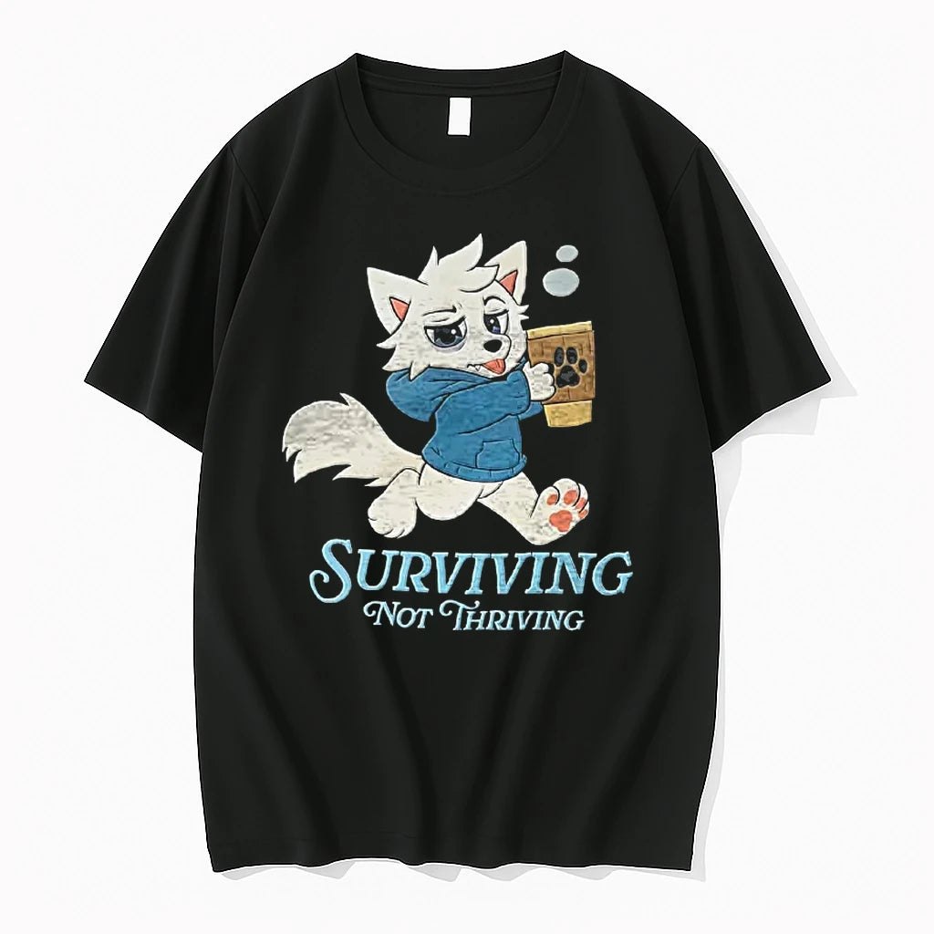 Officials Cute Wolf Holding Coffee With The Text Surviving Not Thriving Tee T Shirt Sweater