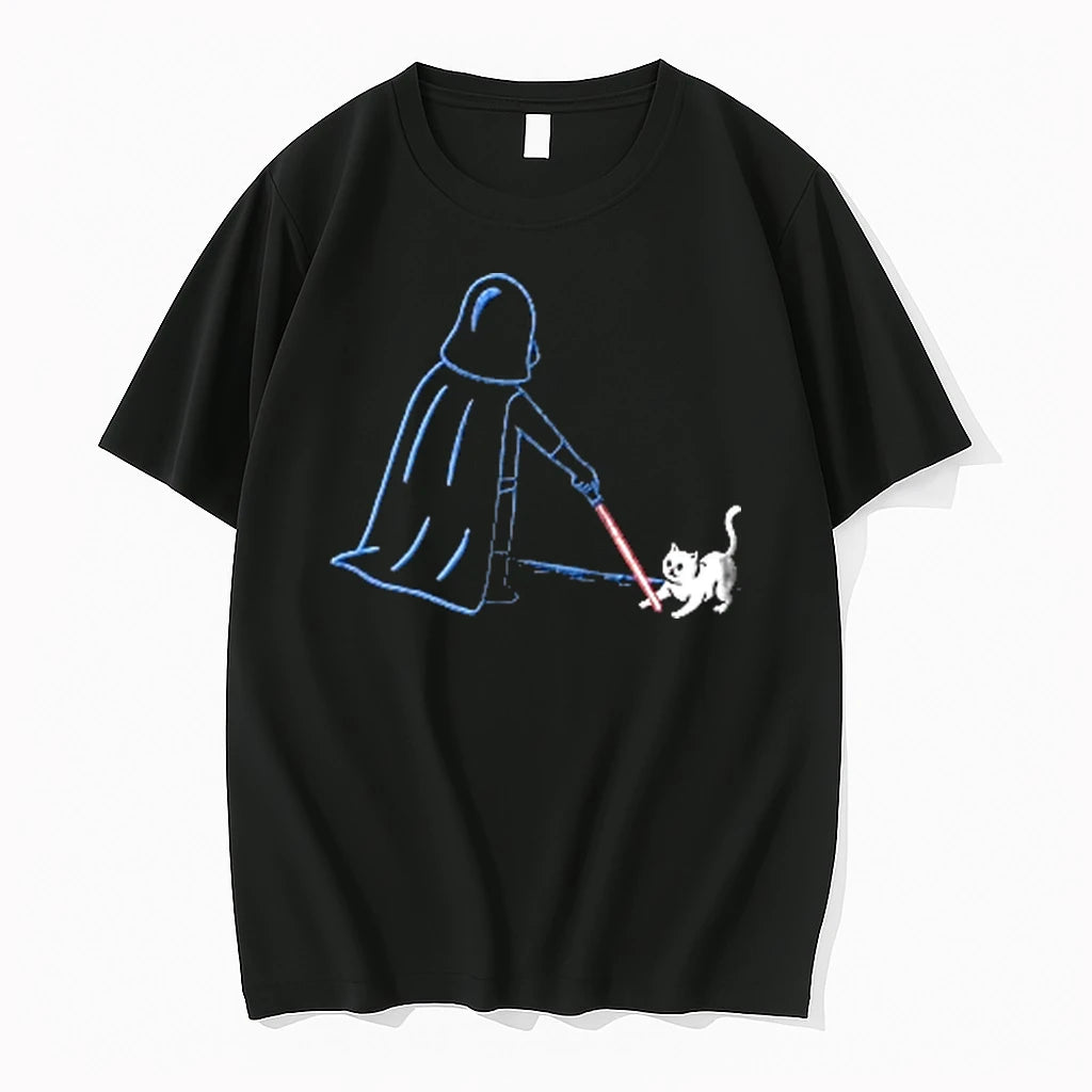 Officials Darth Vader Fighting White Cat With Lightsaber Men T Shirt Sweater