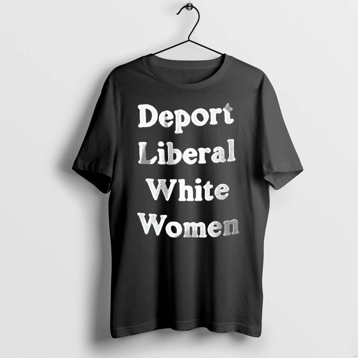 Officials Deport Liberal White Women Beveled 3d Glossy Text Black Background Youth T Shirt Sweater