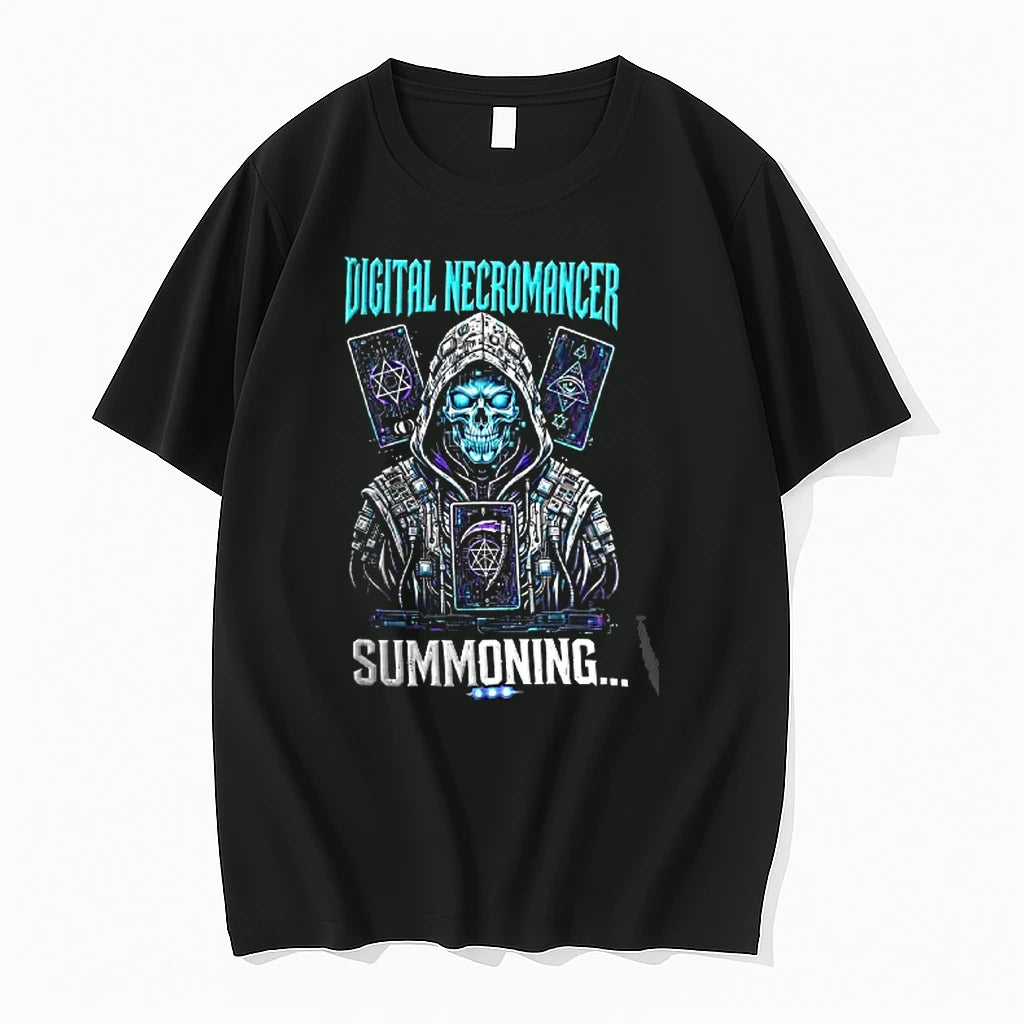 Officials Digital Necromancer Summoning Cyber Skull Tech Tarot T Shirt Sweater