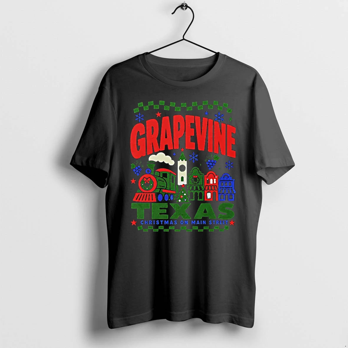 Officials Grapevine Texas Christmas On Main Street Train Clock Tower City T Shirt Sweater