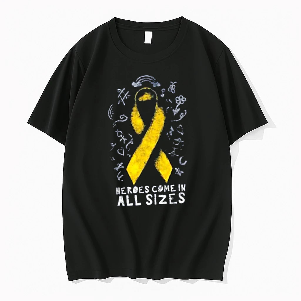 Officials Heroes Come In All Sizes Childhood Cancer Awareness Ribbon Merch T Shirt Sweater