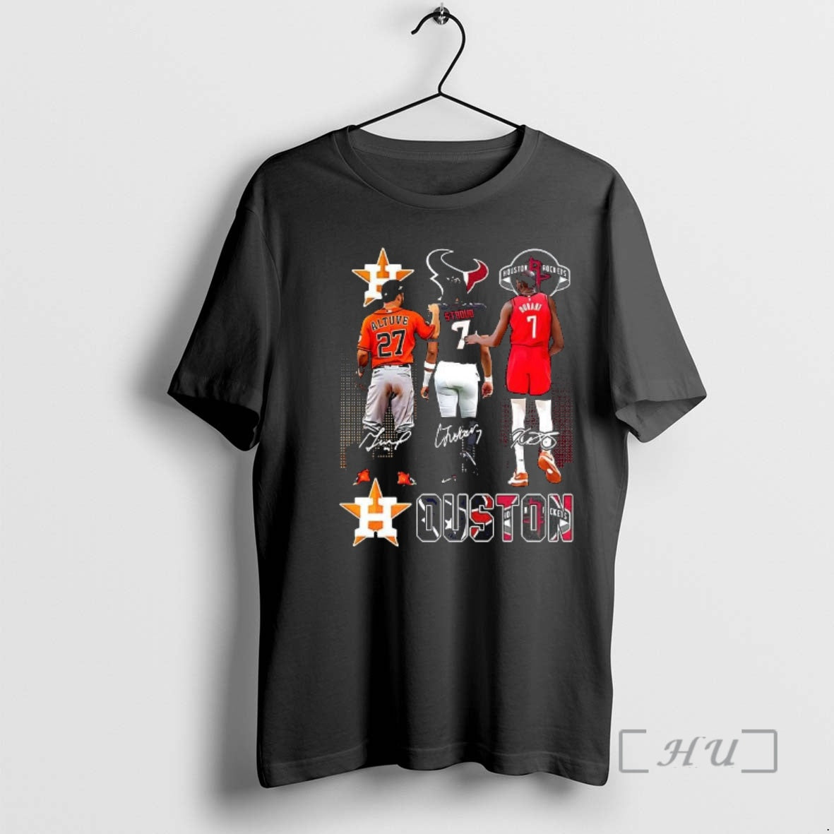 Officials Houston Sports Teams Astros Texans Rockets Logo And Player Signature Skyline Premium T Shirts