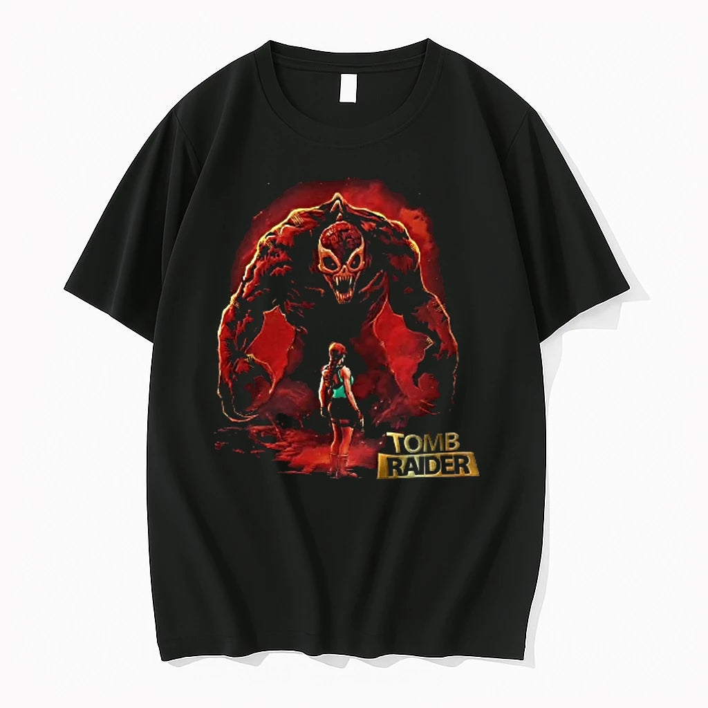 Officials Lara Croft Tomb Raider Monster Faceoff Horror Adventure Video Game T Shirt Sweater