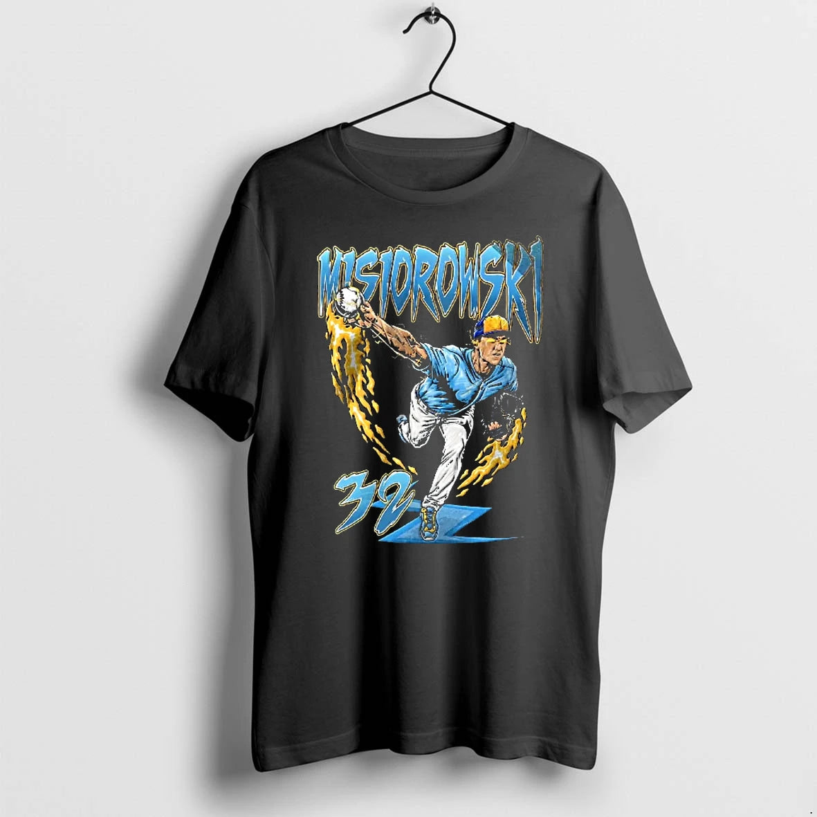 Officials Misiorowski 32 Baseball Pitcher Throwing A Flaming Ball Youth T Shirt Sweater