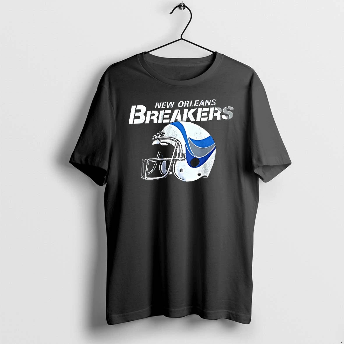 Officials New Orleans Breakers Distressed White Football Helmet Blue Wave Stripe Youth T Shirt Sweater