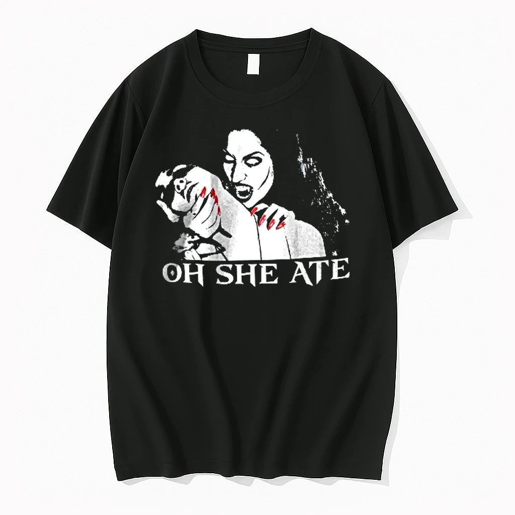 Officials Oh She Ate Female Vampire Biting Neck Red Nails Stencil Youth T Shirt Sweater