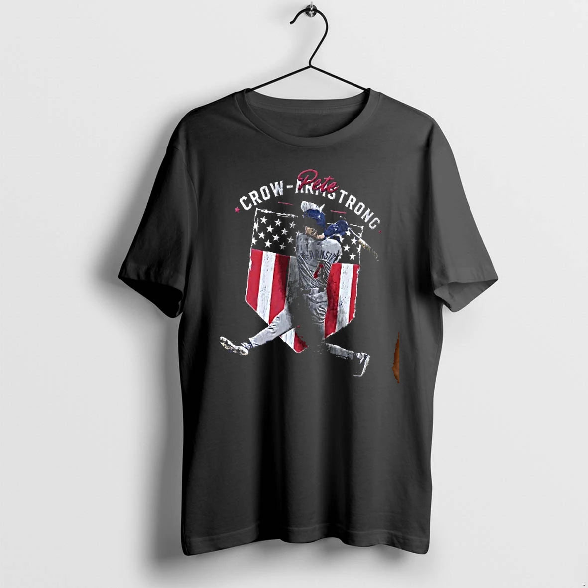 Officials Pete Crow Armstrong Batter Swing Distressed American Flag Shield Men T Shirt Sweater