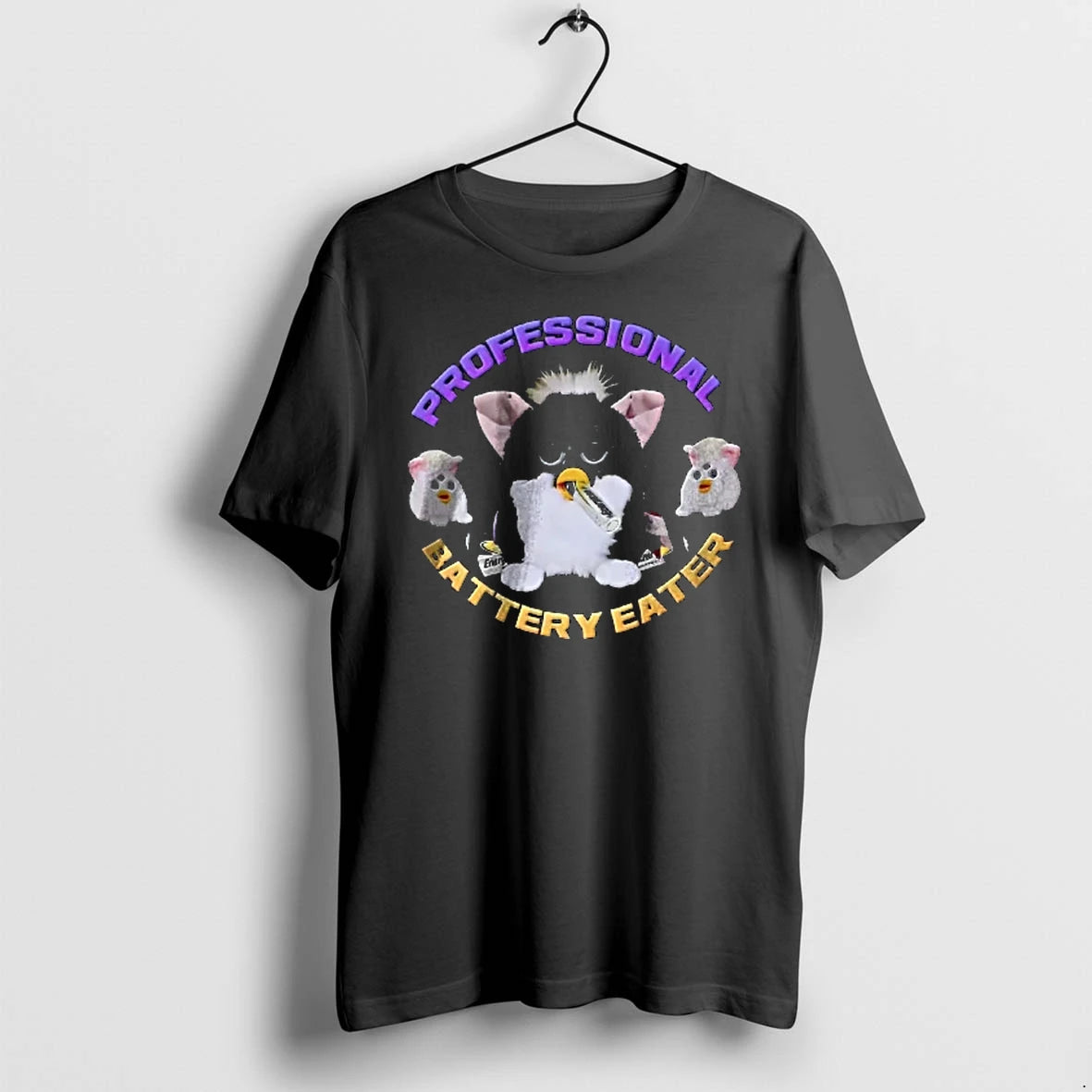 Officials Professional Battery Eater Black Furby Chewing Energizer Pack White Babies Youth T Shirt Sweater