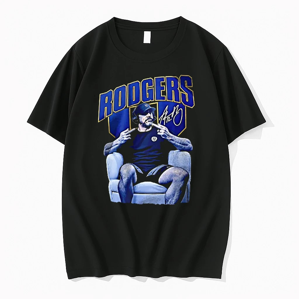 Officials Rodgers Aaron Seated Armchair Headphones Double Middle Finger Blue Shield Youth T Shirt Sweater