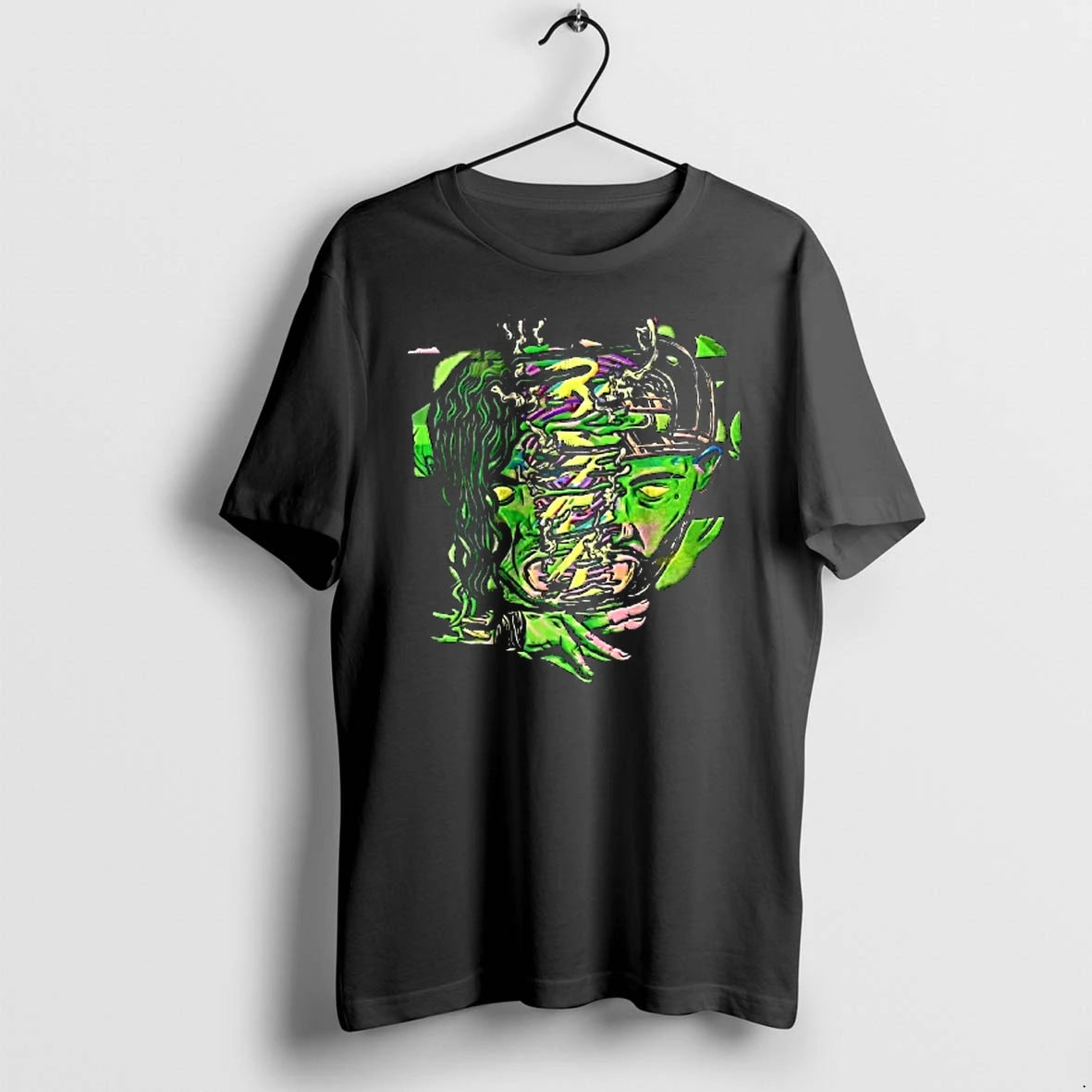 Officials Split Green Head With Glowing Yellow Eyes Neon Halftone Cartoon Youth T Shirt Sweater
