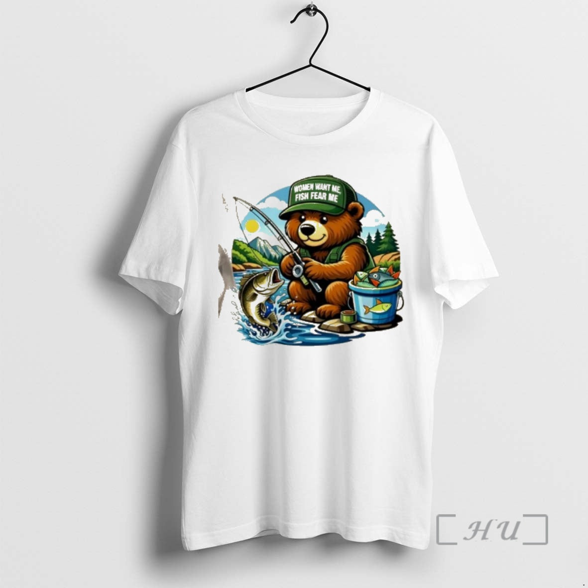 Officials Teddy Bear Fishing Wearing A Cap Women Want Me Fish Fear Me Premium