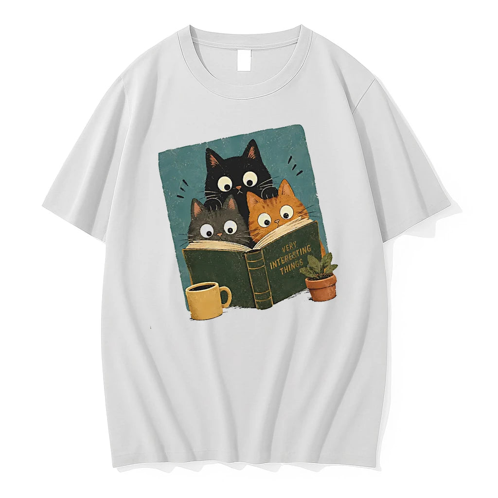 Officials Three Cats Reading Very Interesting Things Book Coffee And Plant T Shirt Sweater