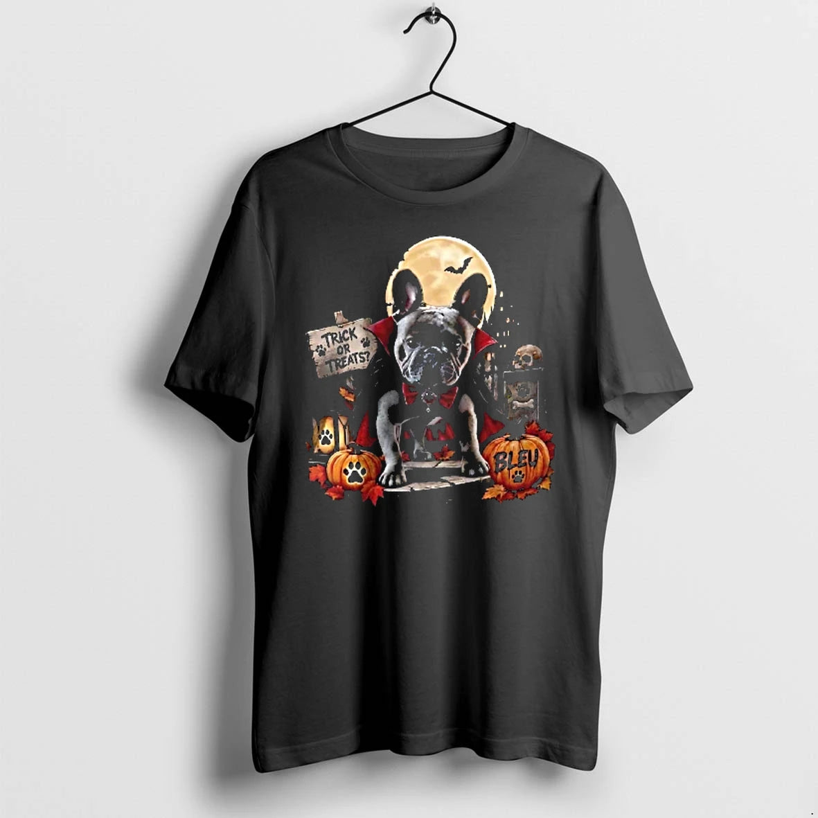 Officials Trick Or Treats Bleu French Bulldog Vampire Cape Moon Pumpkins Youth T Shirt Sweater