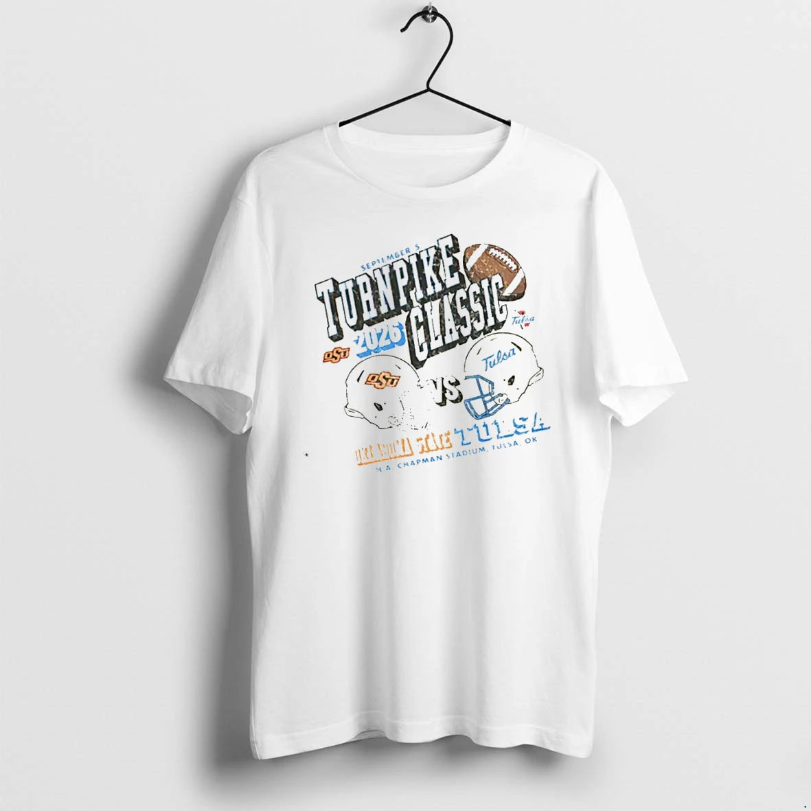 Officials Tulsa Golden Hurricane Vs Oklahoma State Cowboys Turnpike Classic Helmet T Shirt Sweater