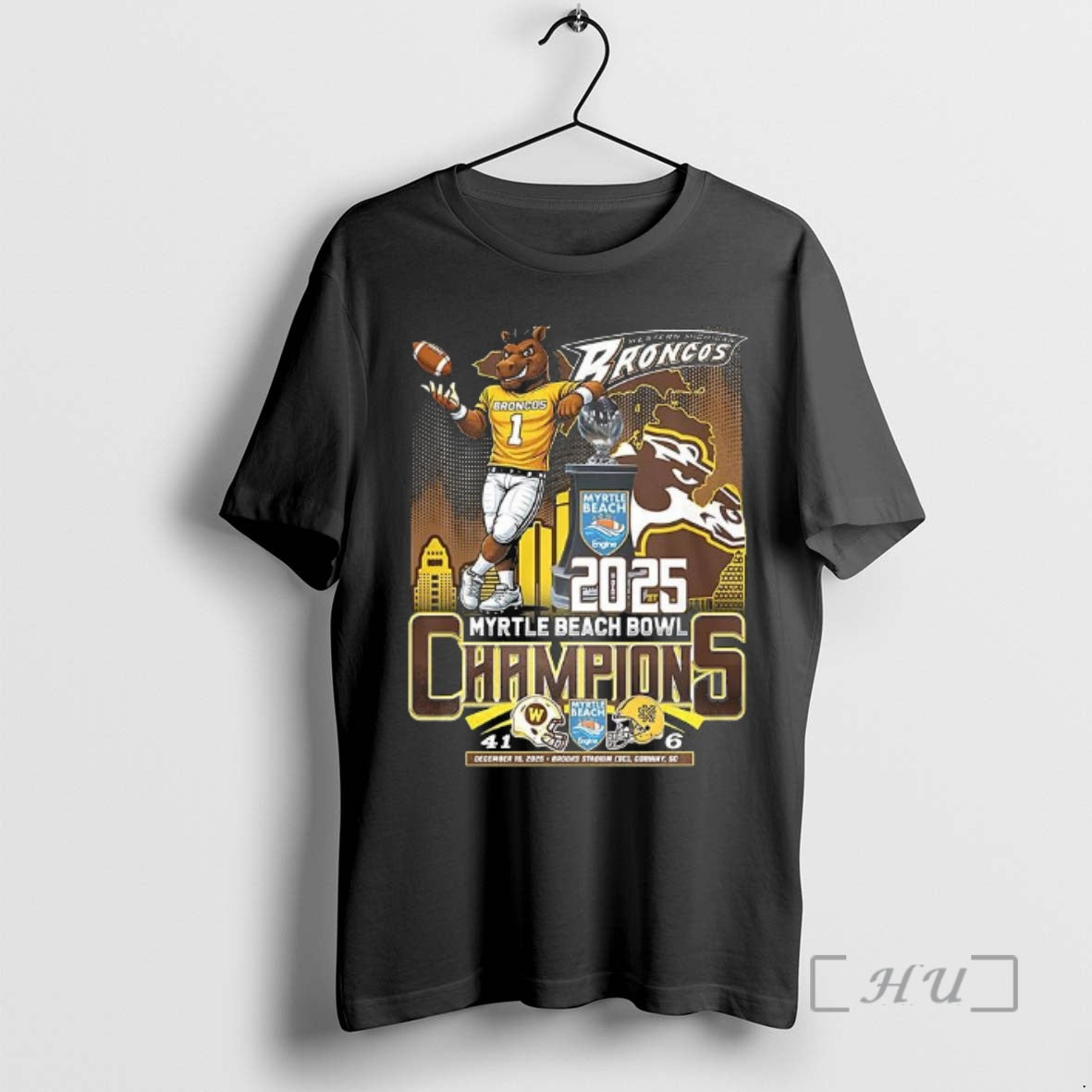Officials Western Michigan Broncos 2025 Myrtle Beach Bowl Champions Mascot Celebration Final Score Premium