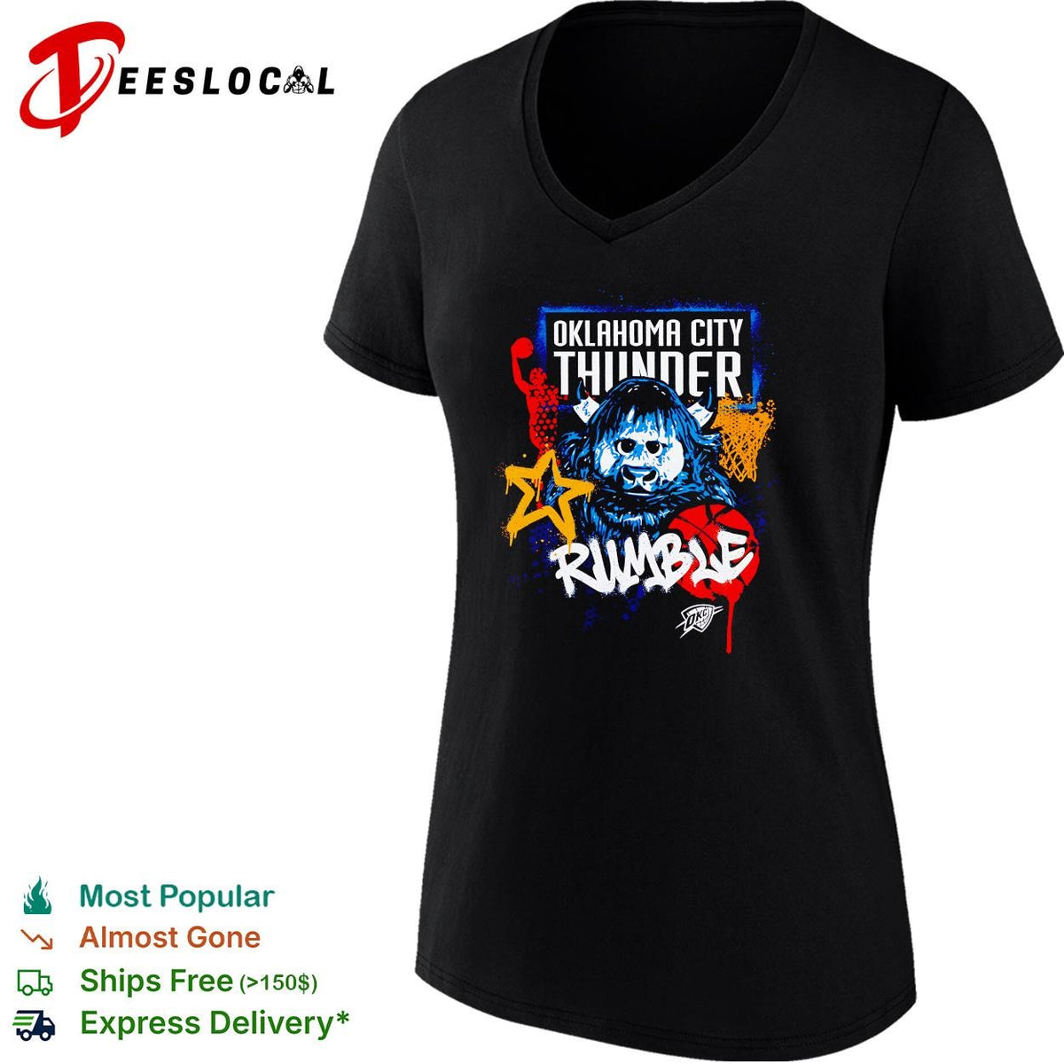 Oklahoma City Thunder Rumble the Bison mascot basketball illustration graphic shirt