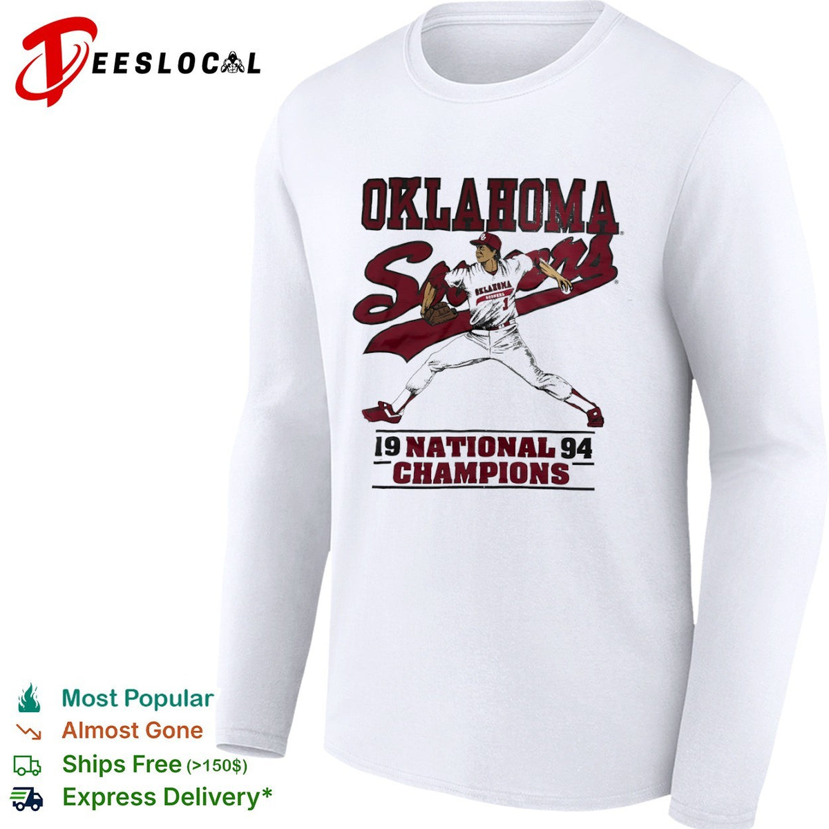 Oklahoma Sooners 1994 National Champions Baseball Shirt