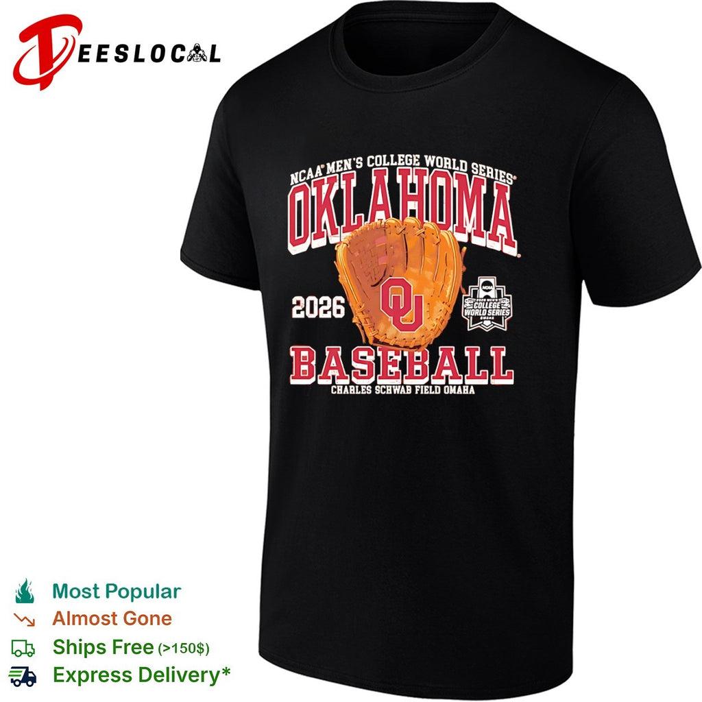 Oklahoma Sooners catching glove NCAA Men’s College World Series 2026 baseball Charles Schwab Field Omaha shirt
